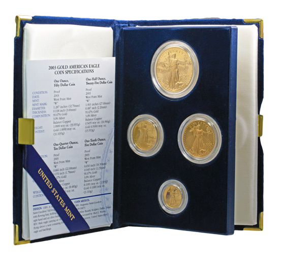 4 Proof Gold Eagle Coin Set with Box & COA- WallStreetMetals